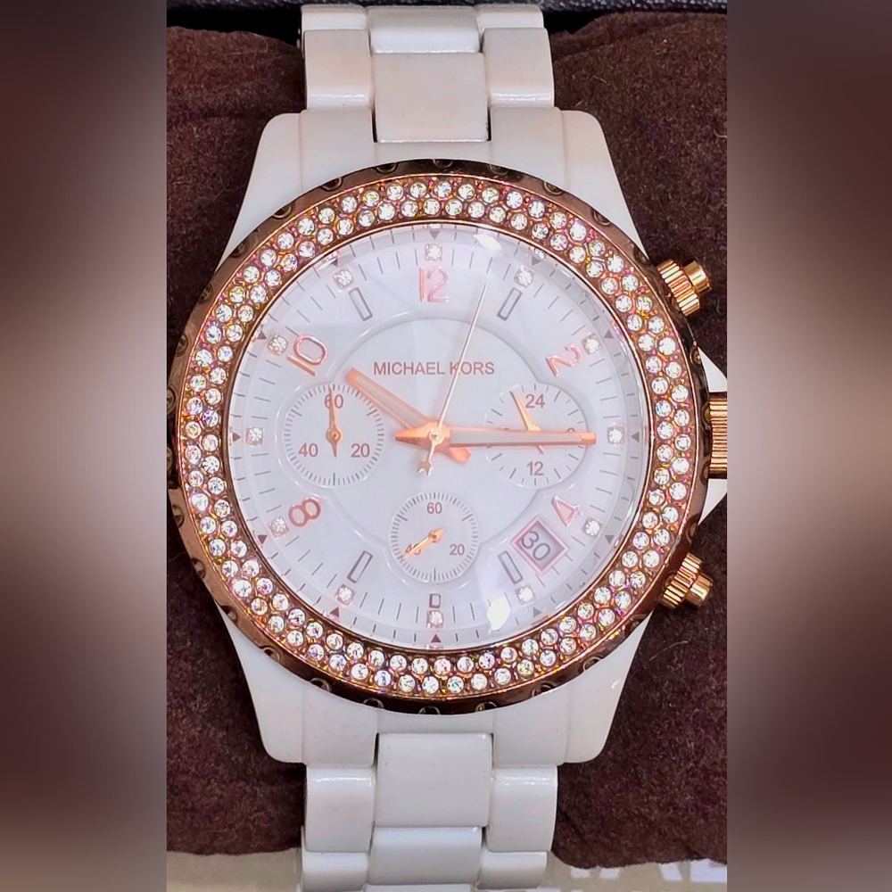 Michael Kors White Crystal-Accent Chronograph Watch + Extra Links